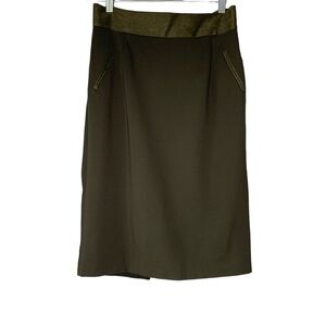 Antonio Melani olive green pencil‎ midi skirt with gold hardware. Size 6